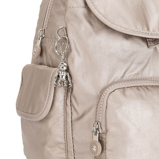 Kipling City Pack Small Metallic Ryggsekk Beige | NO 1700FD